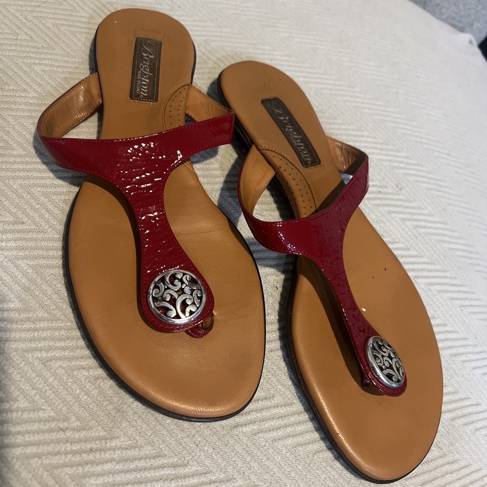 Brighton Pearl Thong Flip Flop RED Women's Sandals Silver Accent Italy SZ6.5M/34